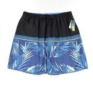 Burnside Mens Summer Quick Dry Tropical Print Swim Trunks Shorts‎ Black/Blue XL